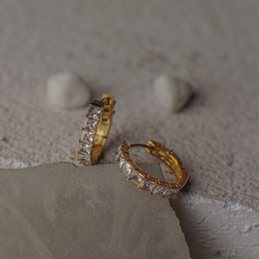 Aurora Crystal Gold Hoop Earrings