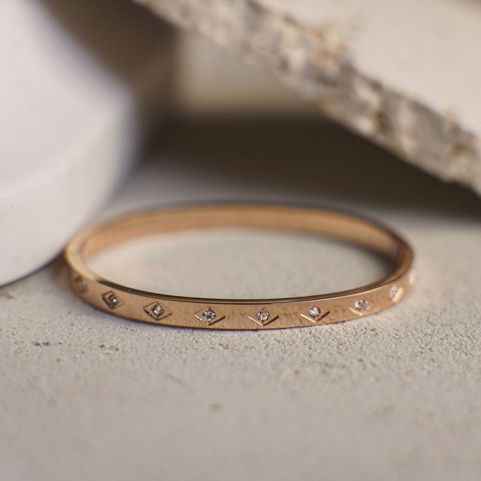 Adela Diamond-Pattern Rose Gold Bangle Bracelet