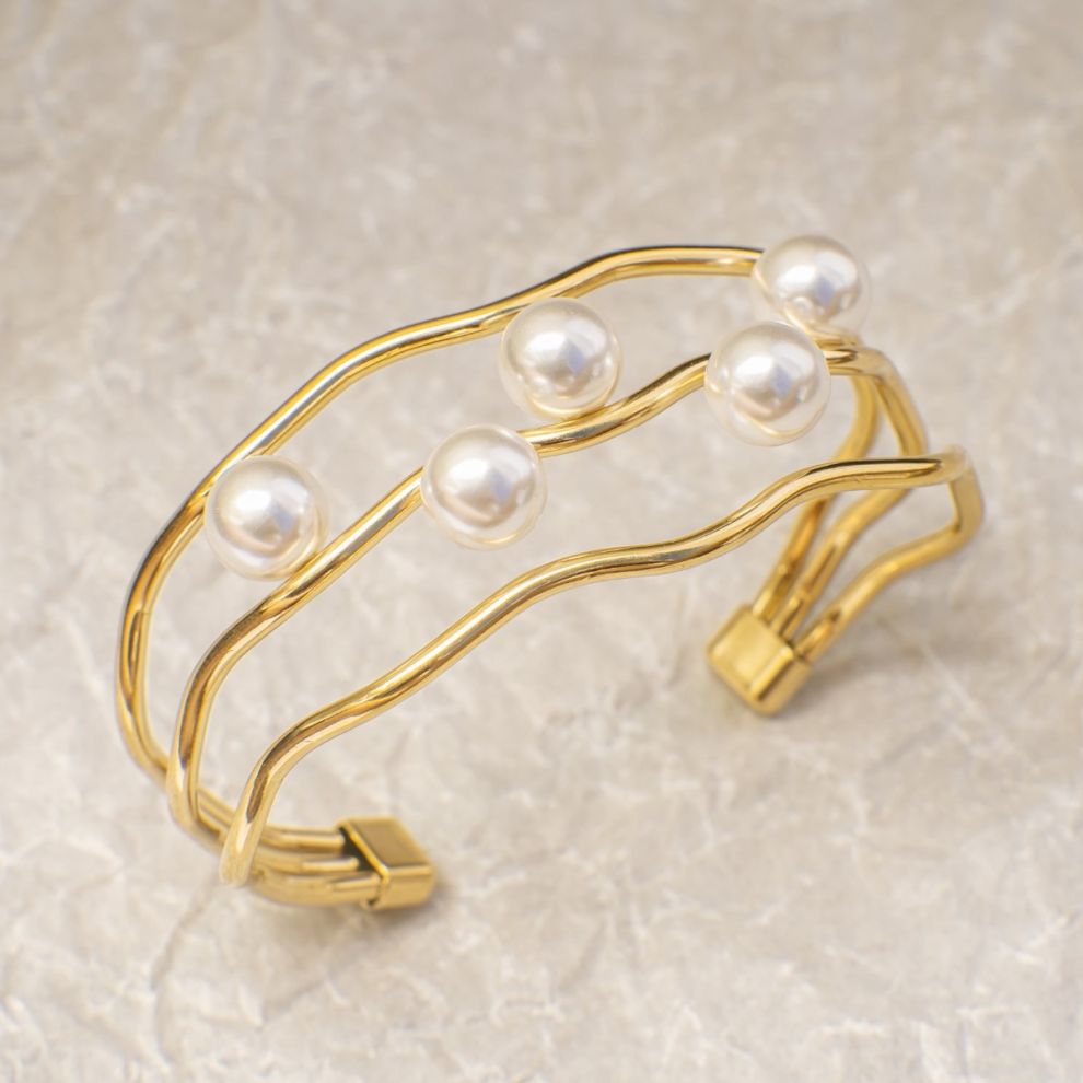 Alba Pearl Wave Cuff Bracelet