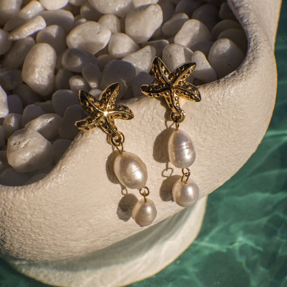 Adriana Starfish Pearl Drop Earrings