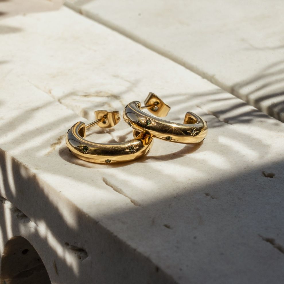 Celestina Gold Emerald Hoop Earrings