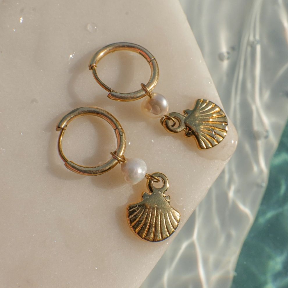 Carla Pearl & Shell Huggies Earring