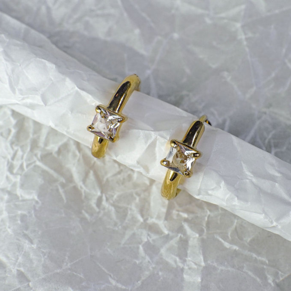 Veronica Square-Cut Gem Hoops Earrings