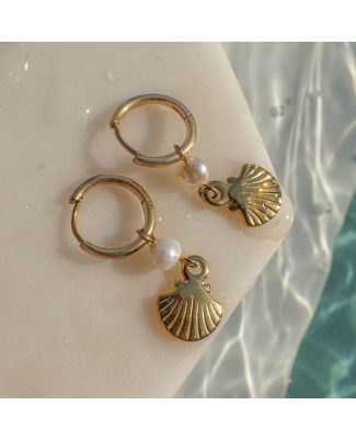 Carla Pearl & Shell Huggies Earring