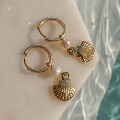 Carla Pearl & Shell Huggies Earring